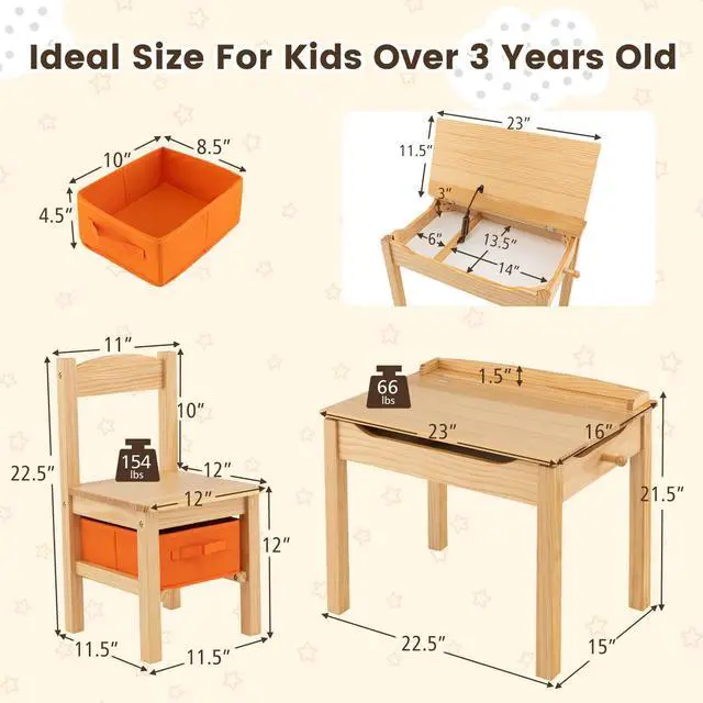 Alt view image 4 of 7 - SlickBlue Wood Activity Kids Table and Chair Set with Storage Space