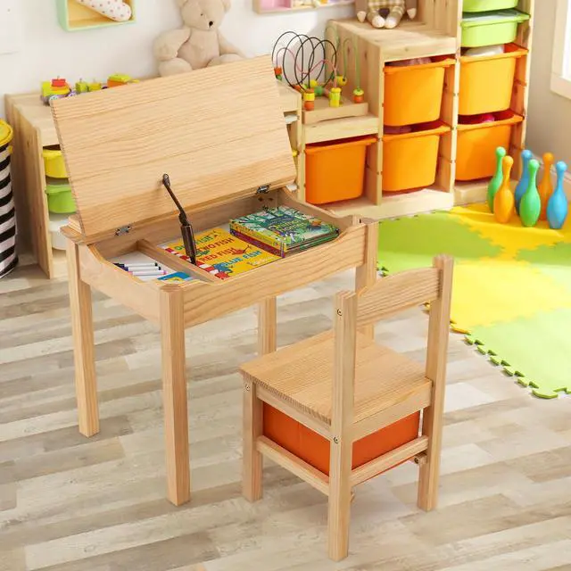 Alt view image 6 of 7 - SlickBlue Wood Activity Kids Table and Chair Set with Storage Space