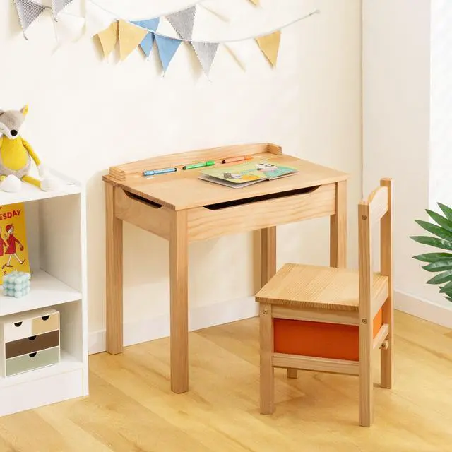 Alt view image 3 of 7 - SlickBlue Wood Activity Kids Table and Chair Set with Storage Space