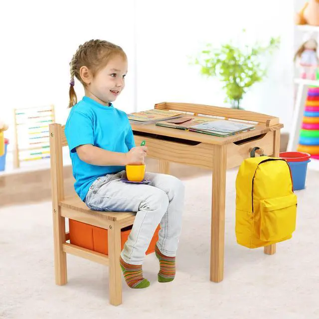Alt view image 7 of 7 - SlickBlue Wood Activity Kids Table and Chair Set with Storage Space