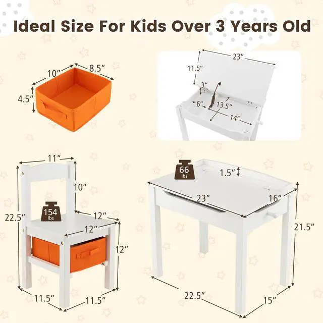 Alt view image 4 of 7 - SlickBlue Wood Activity Kids Table and Chair Set with Storage Space