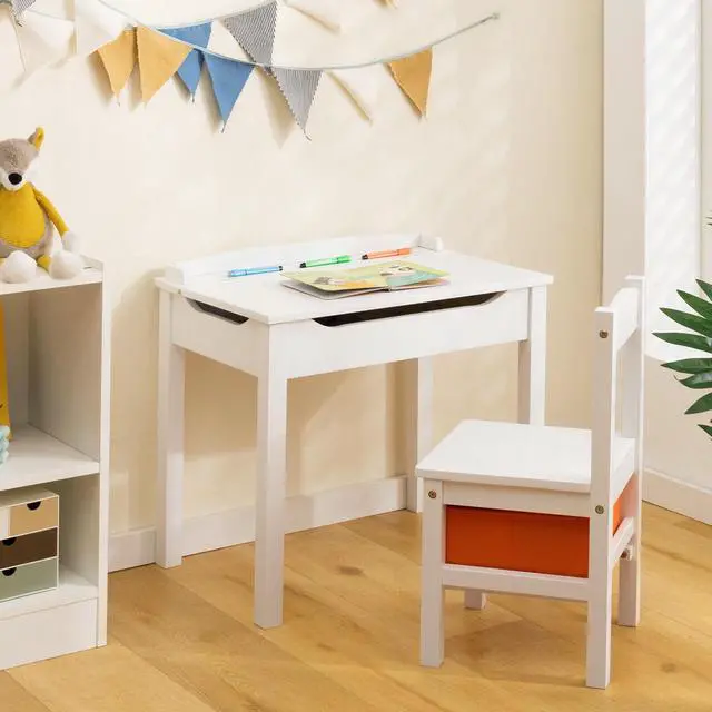 Alt view image 2 of 7 - SlickBlue Wood Activity Kids Table and Chair Set with Storage Space