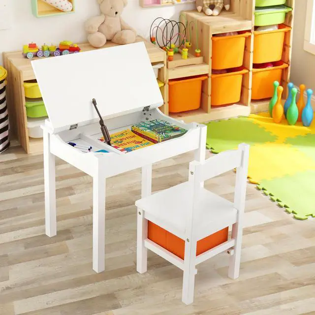 Alt view image 3 of 7 - SlickBlue Wood Activity Kids Table and Chair Set with Storage Space
