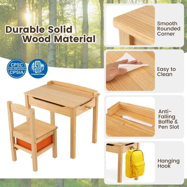 Alt view image 5 of 7 - SlickBlue Wood Activity Kids Table and Chair Set with Storage Space