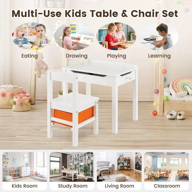Alt view image 7 of 7 - SlickBlue Wood Activity Kids Table and Chair Set with Storage Space