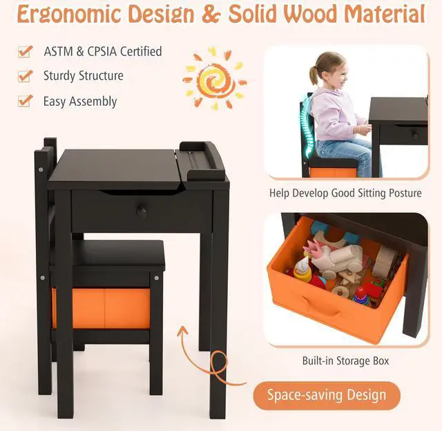 Alt view image 7 of 7 - SlickBlue Wood Activity Kids Table and Chair Set with Storage Space