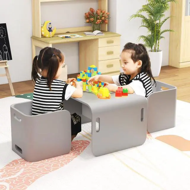 Alt view image 3 of 7 - SlickBlue 3 Pieces Kids Wooden Table and Chair Set