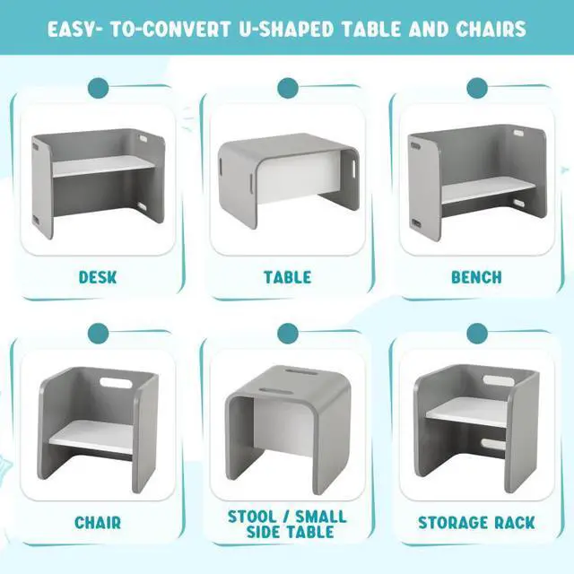 Alt view image 6 of 7 - SlickBlue 3 Pieces Kids Wooden Table and Chair Set