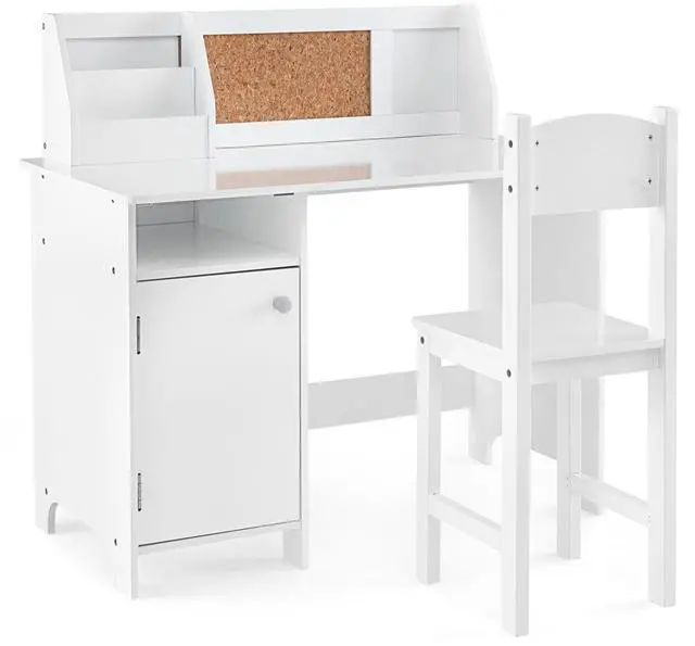 Main image of SlickBlue Wooden Kids Study Desk and Chair Set with Storage Cabinet and Bulletin Board