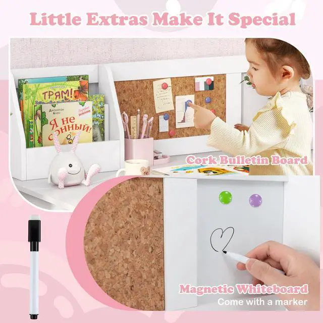 Alt view image 7 of 7 - SlickBlue Wooden Kids Study Desk and Chair Set with Storage Cabinet and Bulletin Board