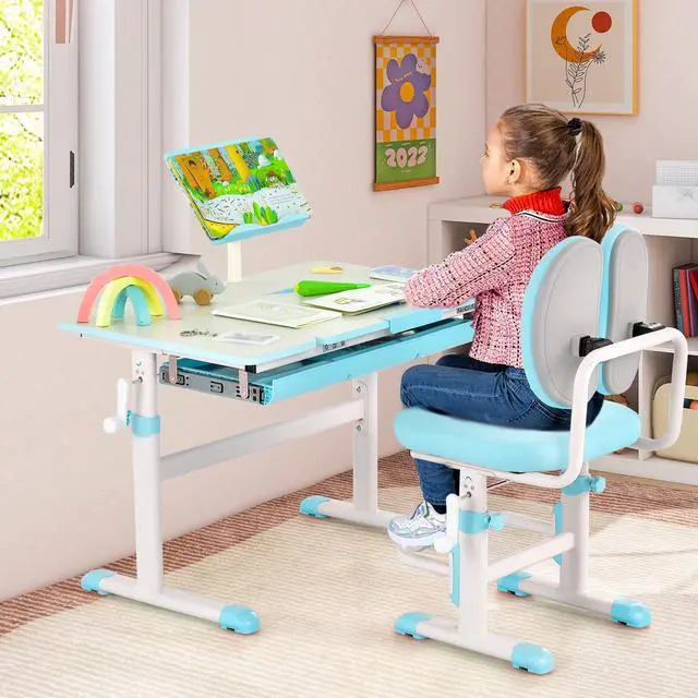 Alt view image 3 of 7 - SlickBlue Height-Adjustable Kid's Study Desk and Chair Set