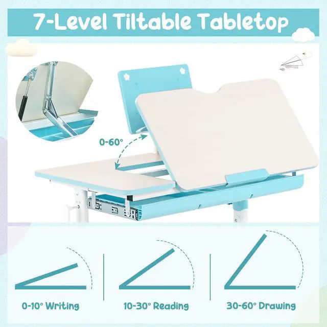 Alt view image 7 of 7 - SlickBlue Height-Adjustable Kid's Study Desk and Chair Set