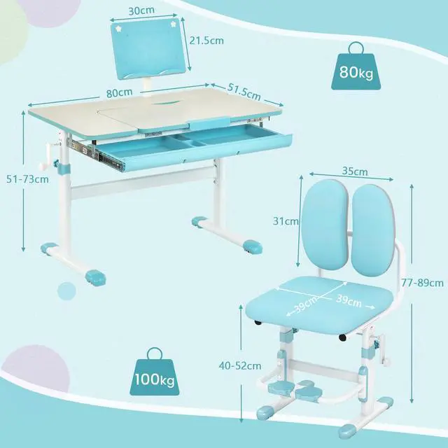 Alt view image 4 of 7 - SlickBlue Height-Adjustable Kid's Study Desk and Chair Set