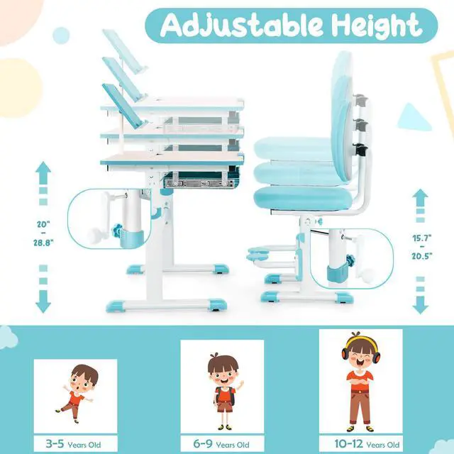 Alt view image 6 of 7 - SlickBlue Height-Adjustable Kid's Study Desk and Chair Set