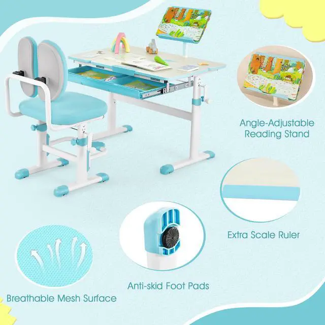 Alt view image 5 of 7 - SlickBlue Height-Adjustable Kid's Study Desk and Chair Set