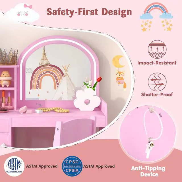 Alt view image 6 of 7 - SlickBlue Kids Vanity Table and Chair Set with Shelves Drawer and Cabinet