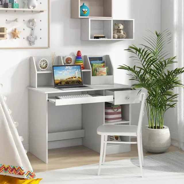 Alt view image 2 of 7 - SlickBlue Kids Study Desk Children Writing Table with Hutch Drawer Shelves and Keyboard Tray
