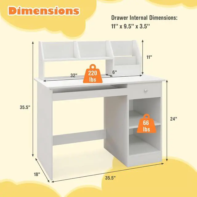 Alt view image 5 of 7 - SlickBlue Kids Study Desk Children Writing Table with Hutch Drawer Shelves and Keyboard Tray