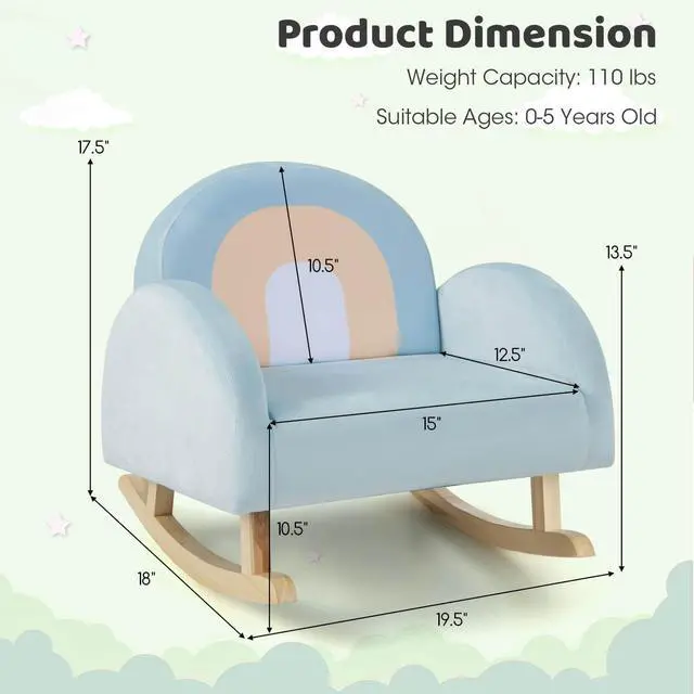 Alt view image 5 of 7 - SlickBlue Toddler Rocking Chair with Solid Rubber Wood Frame Soft Velvet Cover
