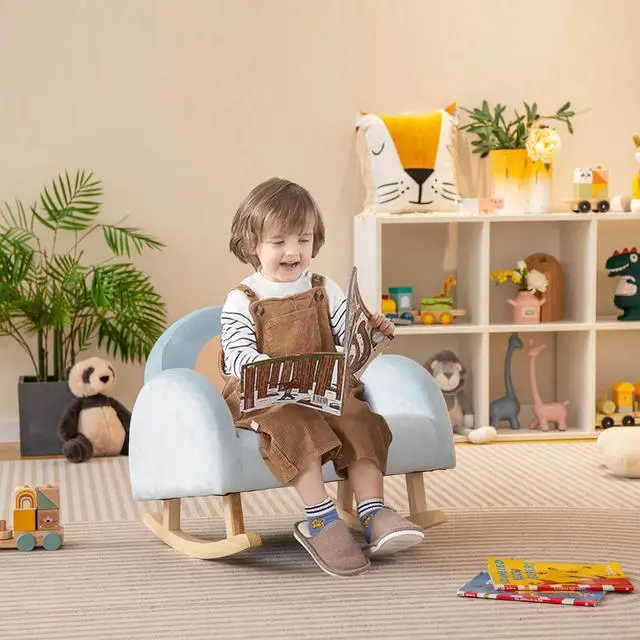 Alt view image 2 of 7 - SlickBlue Toddler Rocking Chair with Solid Rubber Wood Frame Soft Velvet Cover