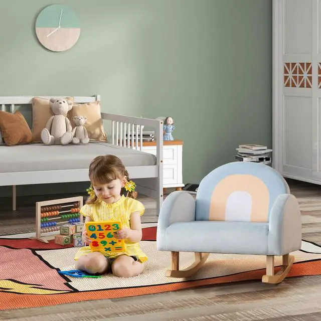 Alt view image 3 of 7 - SlickBlue Toddler Rocking Chair with Solid Rubber Wood Frame Soft Velvet Cover