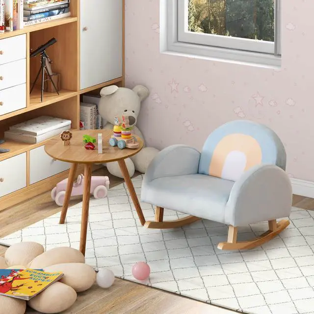 Alt view image 6 of 7 - SlickBlue Toddler Rocking Chair with Solid Rubber Wood Frame Soft Velvet Cover