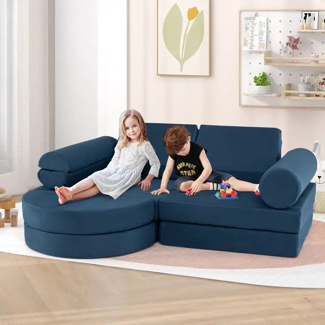 Alt view image 3 of 7 - SlickBlue 13 Pieces Convertible Modular Kids Play Couch for Nursery Playroom Bedroom