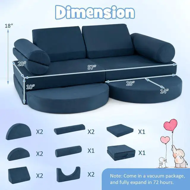Alt view image 4 of 7 - SlickBlue 13 Pieces Convertible Modular Kids Play Couch for Nursery Playroom Bedroom