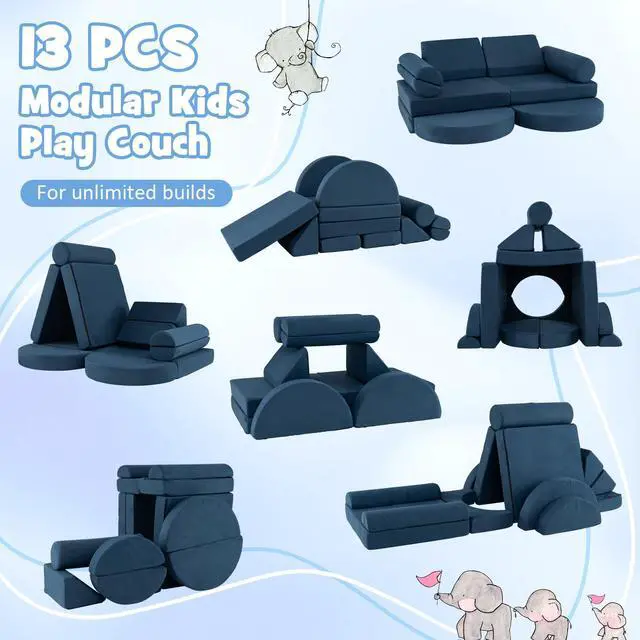 Alt view image 5 of 7 - SlickBlue 13 Pieces Convertible Modular Kids Play Couch for Nursery Playroom Bedroom