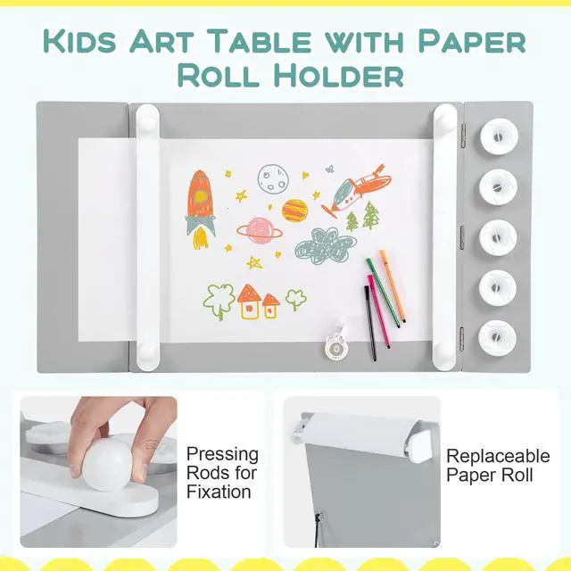 Alt view image 7 of 7 - SlickBlue 2-in-1 Kids Wooden Art Table and Art Easel Set with Chairs Storage Bins Paper Roll