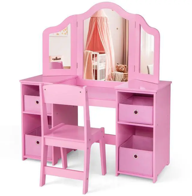 Main image of SlickBlue Kids Vanity Table and Chair Set with Removable Mirrors and 4 Storage Bins
