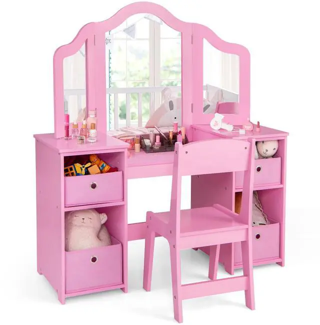 Alt view image 5 of 7 - SlickBlue Kids Vanity Table and Chair Set with Removable Mirrors and 4 Storage Bins