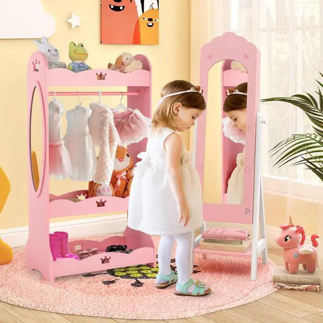 Alt view image 3 of 7 - SlickBlue 2 Pieces Kids Vanity Set and Jewelry Armoire Cabinet with Full-length Mirror
