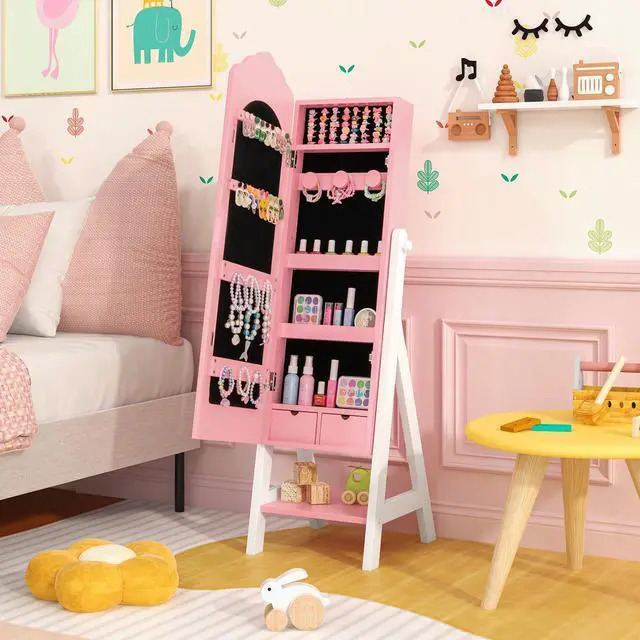 Alt view image 5 of 7 - SlickBlue 2 Pieces Kids Vanity Set and Jewelry Armoire Cabinet with Full-length Mirror