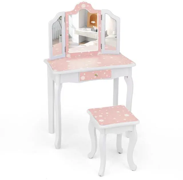 Main image of SlickBlue Princess Pretend Play Makeup Table and Stool Set with Tri-folding Mirror