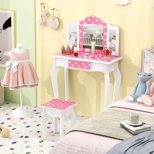 Alt view image 3 of 7 - SlickBlue Princess Pretend Play Makeup Dressing Table with Cute Polka Dot Print