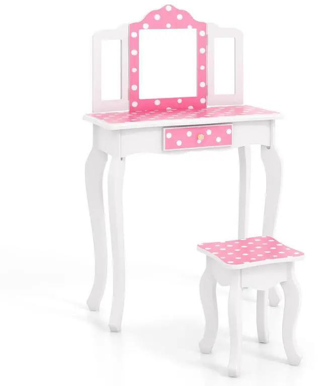 Main image of SlickBlue Princess Pretend Play Makeup Dressing Table with Cute Polka Dot Print