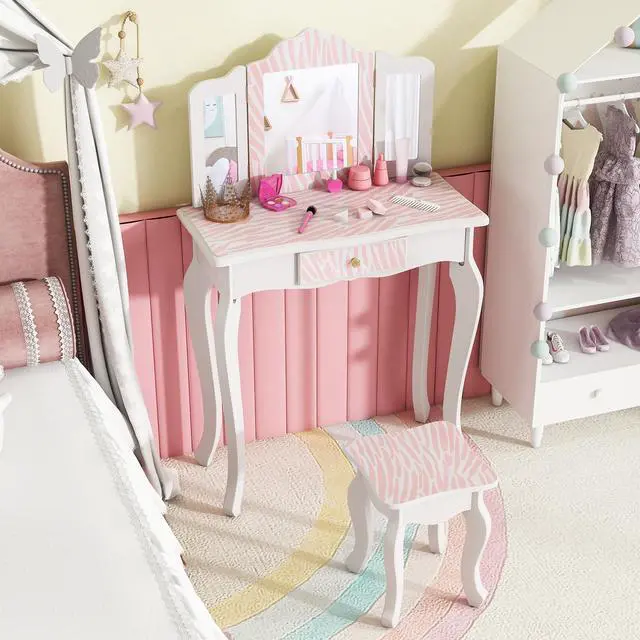 Alt view image 2 of 7 - SlickBlue Kids Vanity Set with Drawer and 3 Makeup Accessories