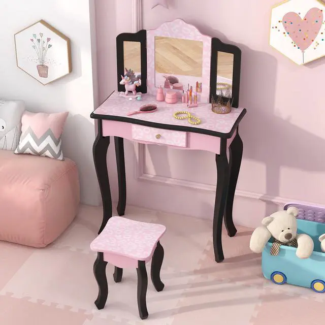 Alt view image 4 of 7 - SlickBlue 2 in 1 Princess Dressing Table Writing Desk with Cute Leopard Print 3 Makeup Accessories