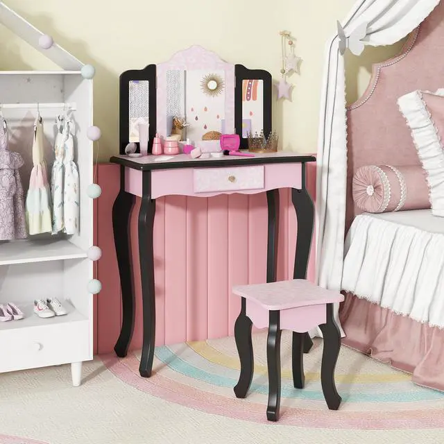 Alt view image 3 of 7 - SlickBlue 2 in 1 Princess Dressing Table Writing Desk with Cute Leopard Print 3 Makeup Accessories