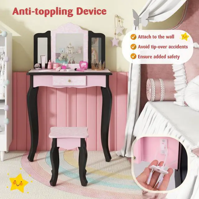 Alt view image 7 of 7 - SlickBlue 2 in 1 Princess Dressing Table Writing Desk with Cute Leopard Print 3 Makeup Accessories