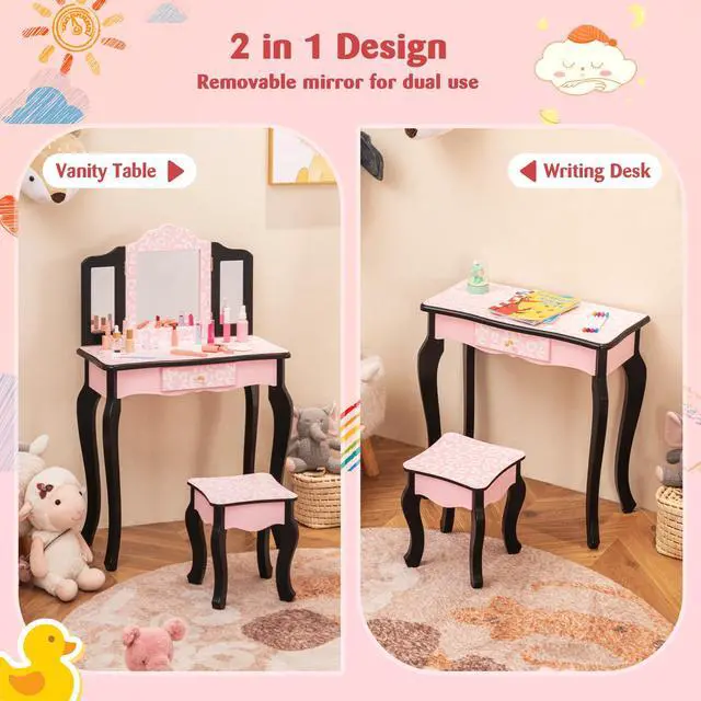 Alt view image 6 of 7 - SlickBlue 2 in 1 Princess Dressing Table Writing Desk with Cute Leopard Print 3 Makeup Accessories