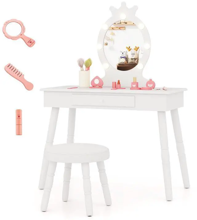 Alt view image 4 of 7 - SlickBlue Kids Vanity Set with Lighted Mirror with Adjustable Brightness and Large Drawer