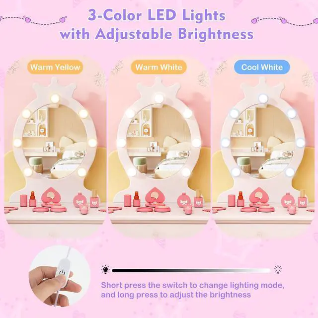 Alt view image 6 of 7 - SlickBlue Kids Vanity Set with Lighted Mirror with Adjustable Brightness and Large Drawer