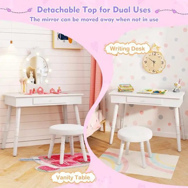 Alt view image 7 of 7 - SlickBlue Kids Vanity Set with Lighted Mirror with Adjustable Brightness and Large Drawer