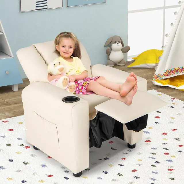 Alt view image 3 of 6 - SlickBlue Kids Recliner Chair PU Leather Push Back Toddler Recliner with Cup Holder and Side Pocket