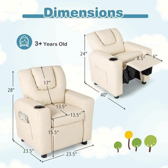 Alt view image 4 of 6 - SlickBlue Kids Recliner Chair PU Leather Push Back Toddler Recliner with Cup Holder and Side Pocket