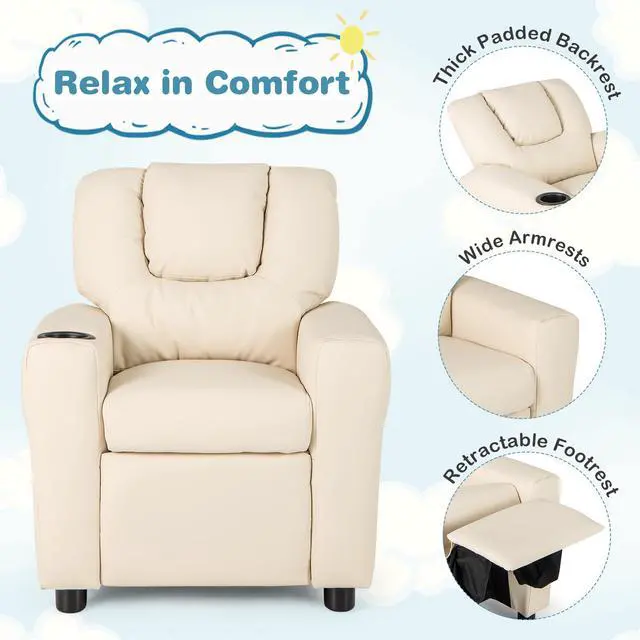 Alt view image 6 of 6 - SlickBlue Kids Recliner Chair PU Leather Push Back Toddler Recliner with Cup Holder and Side Pocket
