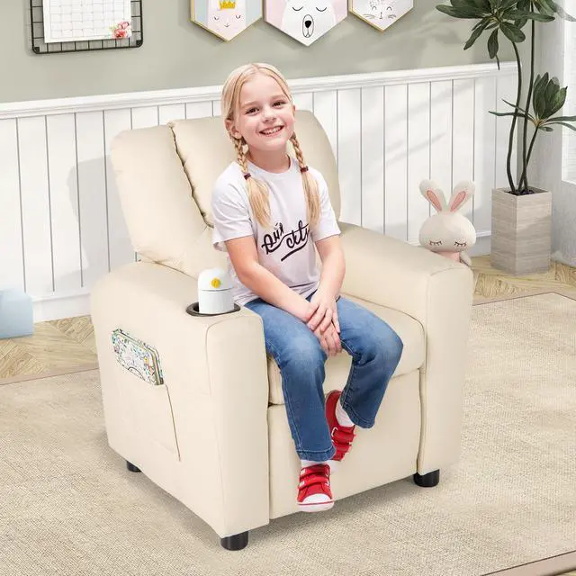 Alt view image 2 of 6 - SlickBlue Kids Recliner Chair PU Leather Push Back Toddler Recliner with Cup Holder and Side Pocket