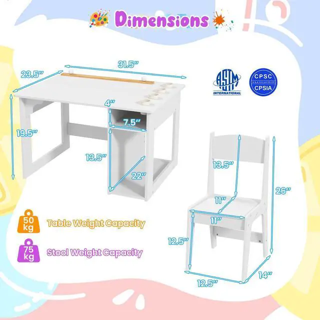 Alt view image 5 of 7 - SlickBlue Kids Art Table and Chair Set Toddler Craft Drawing Desk